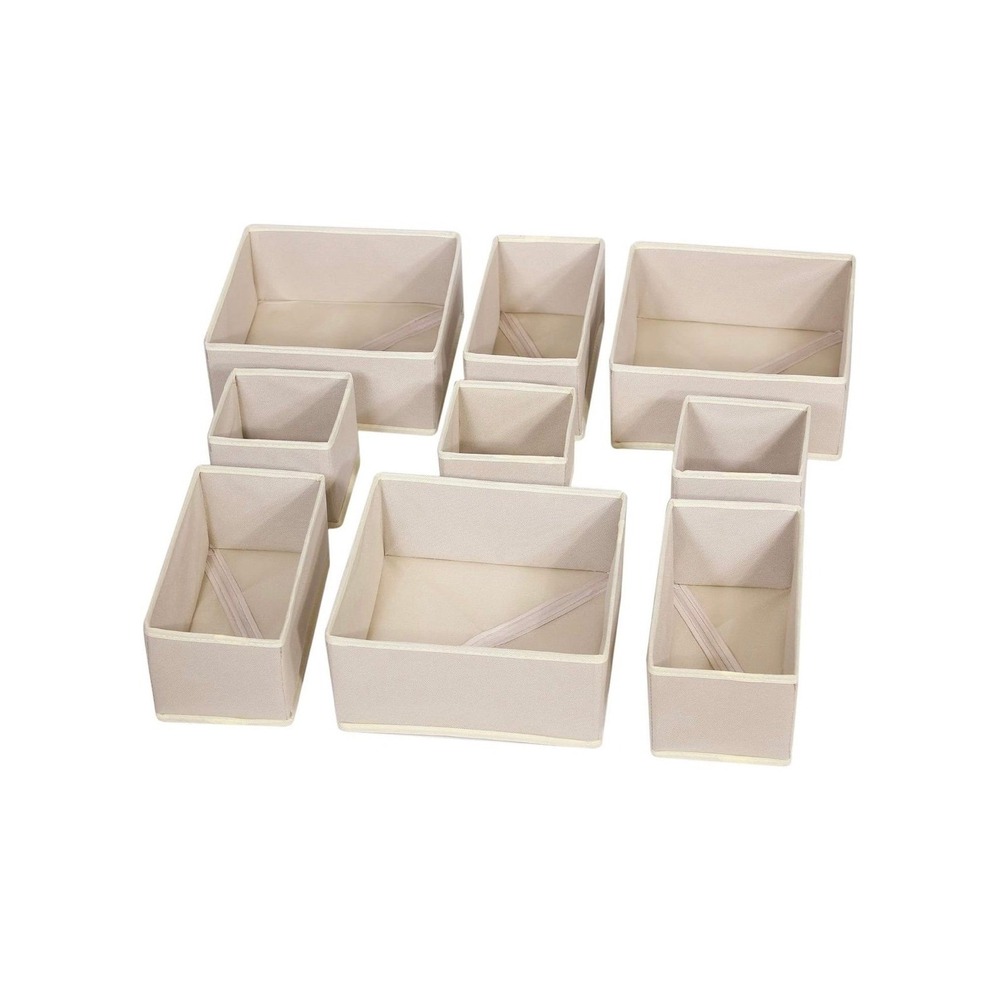 8 Piece Collapsible Fabric Drawer Organizer Set Beige Zippered Storage Bins
